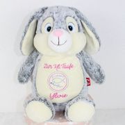 Hase grau Stofftier Teddy mit Namen bestickt