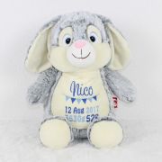 Hase grau Stofftier Teddy mit Namen bestickt