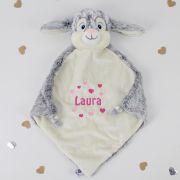 Personalisiertes Schmusetuch Hase grau Kuscheltuch bestickt