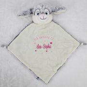 Personalisiertes Schmusetuch Hase grau Kuscheltuch bestickt