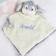 Personalisiertes Schmusetuch Hase grau Kuscheltuch bestickt