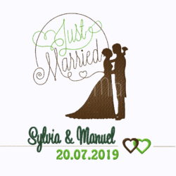 Hochzeit im Rahmen Brautpaar Just Married braun/grün